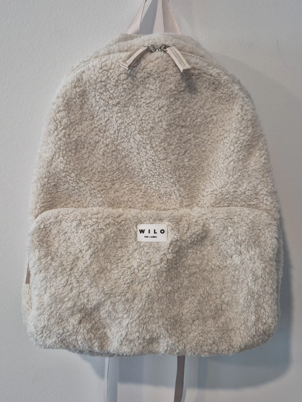 Wilo The Label Cream Sherpa Backpack Cozy Fleece Teddy Laptop Daypack Bag